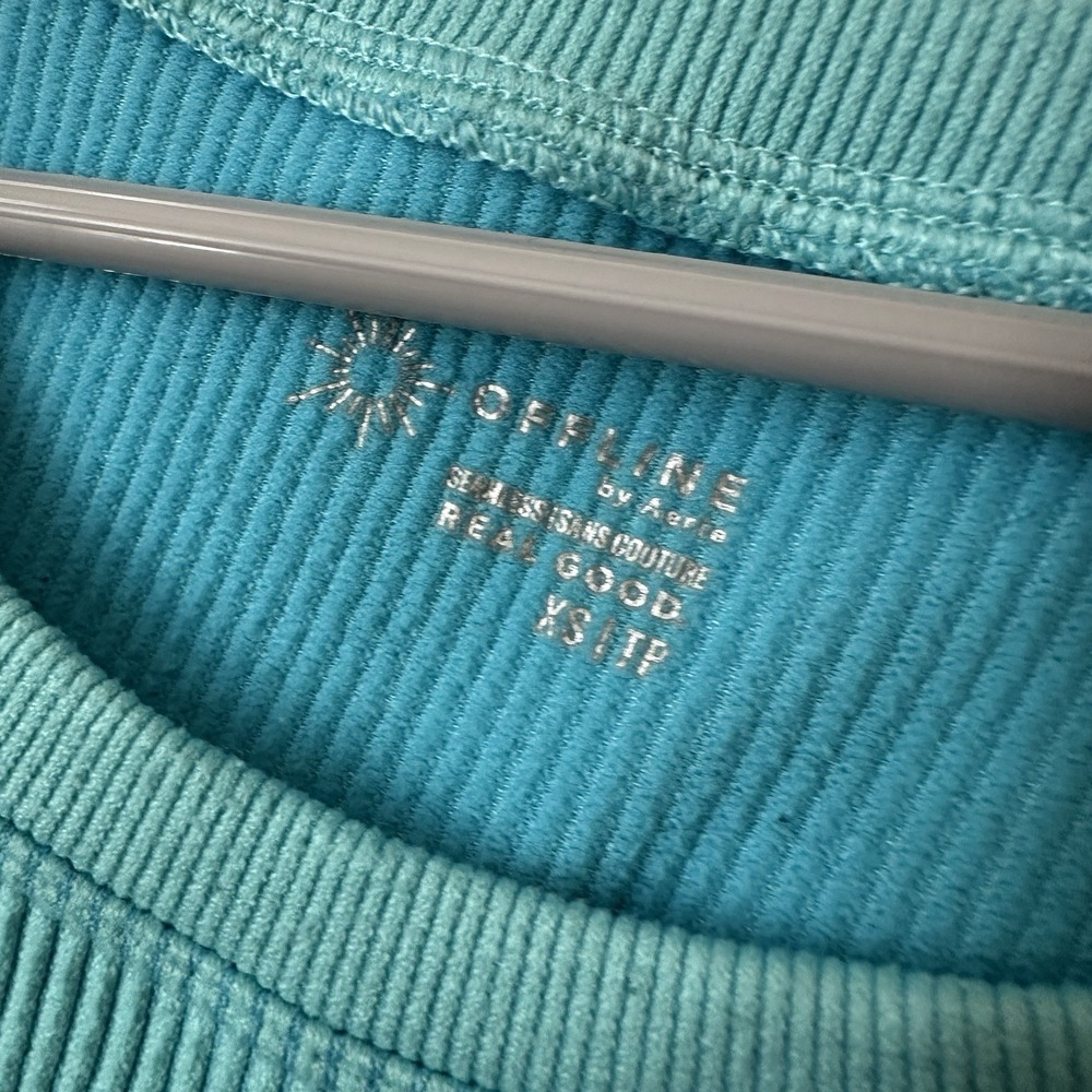 Lot OFFLINE Aerie Seamless Sans Couture Real Good Black Teal Ribbed Crop XS - Picture 6 of 7
